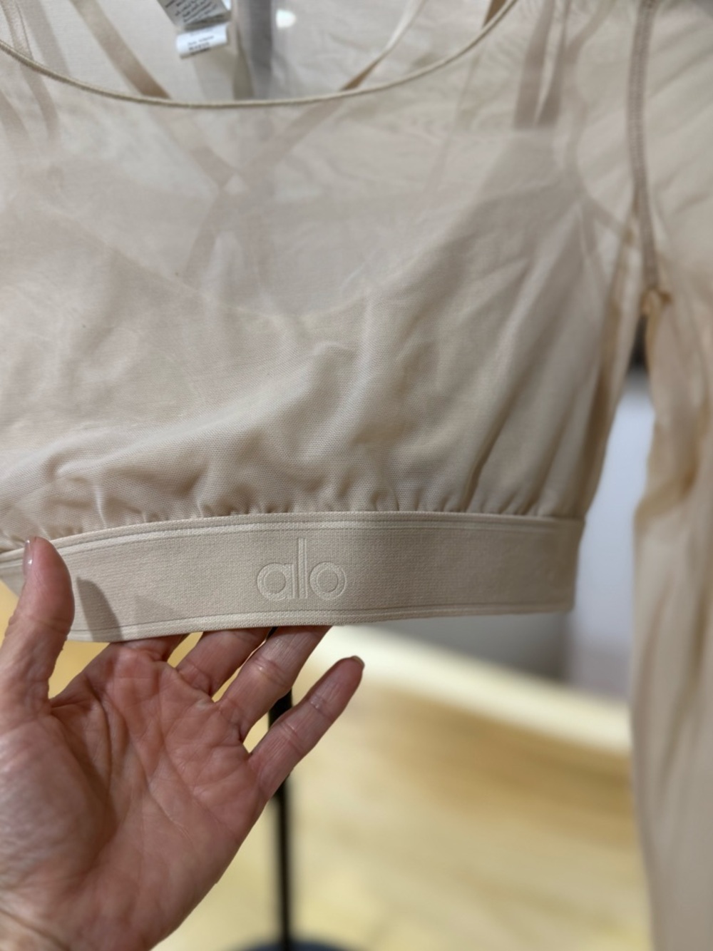 ALO Yoga Sheer Long-Sleeve Crop Top in Beige